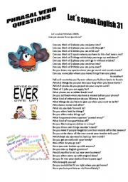 English Worksheet: Revision series 31 - Phrasal verbs - questions