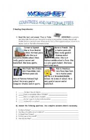 COUNTRIES AND NATIONALITIES WORKSHEET