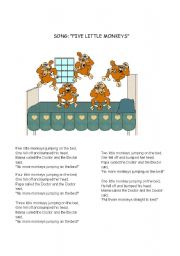 English Worksheet: Five little monkeys