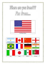 English worksheet: Countries and Nationalities activity (Part 1 of 3)