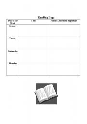 English Worksheet: Daily Reading Log