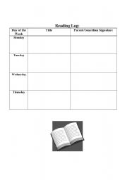 English worksheet: Daily Reading Log