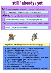 English Worksheet: ADVERBS STILL / ALREADY/ YET