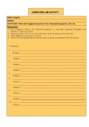 English Worksheet: COMPUTER LAB ACTIVITY 2