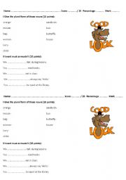 English worksheet: Must, mustnt, plural forms quiz