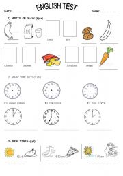 English Worksheet: easy test - food time oclock- meal times