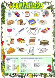 English Worksheet: Food and Containers (editable)