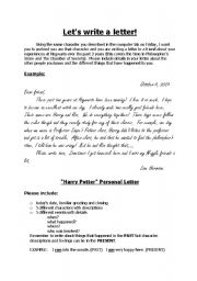 English Worksheet: Harry Potter Character Letter