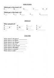 English worksheet: body and colours