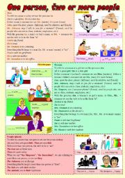 English Worksheet: One person, two or more people (personal pronouns, possessive adjectives and verb to be) ***fully editable