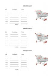 English Worksheet: SHOPPING LIST - FOOD