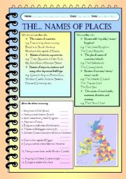 English Worksheet: The definite article with names of places