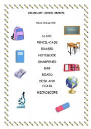 English Worksheet: VOCABULARY: SCHOOL OBJECTS