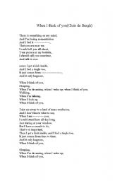 English worksheet: when I think of you