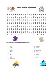 English Worksheet: English breakfast hidden words