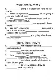 English Worksheet: using were, were or where