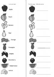 English Worksheet: fruit writing practice