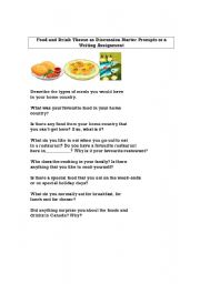English worksheet: Food and Drink Theme Conversation Starter Prompts or Writing Assignment