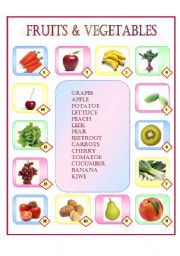 English Worksheet: Fruits and Vegetables: Matching task