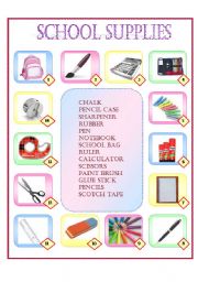 English Worksheet: School supplies: matching task
