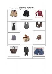 English Worksheet: clothes and accessories