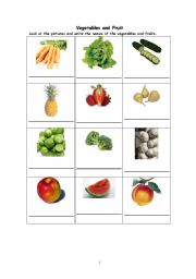 English worksheet: vegetables and fruit