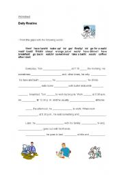 English Worksheet: Daily Routine - Gaps text