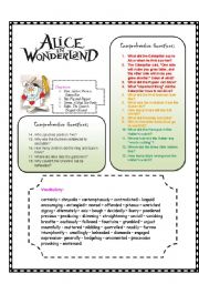 English Worksheet: Alice Adventures in Wonderland - Chapters 5, 6, 7, & 8