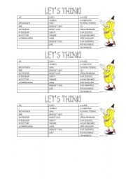 English worksheet: Lets think and make sentences!