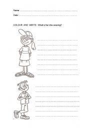 English Worksheet: WHAT IS SHE/ HE WEARING?