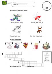 English worksheet: writing test for grade 4