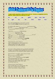 English Worksheet: HOTEL CALIFORNIA by EAGLES
