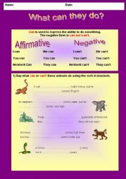 English Worksheet: What can they do? Animals