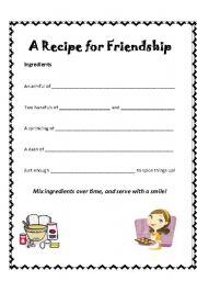 English Worksheet: A recipe for friendship