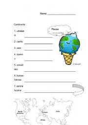 English worksheet: Continents