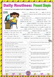 English Worksheet: Daily Routines -  Present simple  -  Context: normal school day