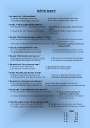 English Worksheet: indirect speech