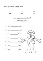 English Worksheet: Numbers and parts of the body