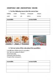 English worksheet: countable and uncountable nouns