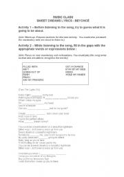 English Worksheet: Music class - SWEET DREAMS LYRICS - BEYONC