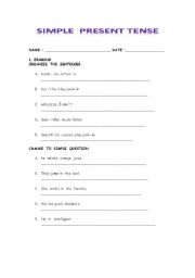 English worksheet: simple present tense