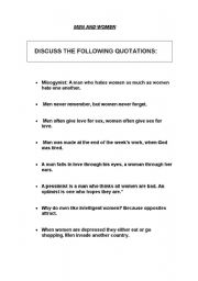 English Worksheet: DISCUSSION: MEN AND WOMEN