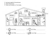English Worksheet: Members of the family, rooms in a house
