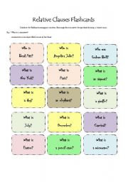 English Worksheet: Relative Clauses Flashcards