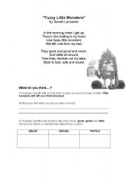 English worksheet: FUZZY LITTLE MONSTERS