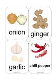 English Worksheet: Fruit / Vegetable Flashcards (12 cards) (Herbs, Spices and Vegestables)