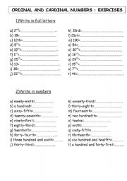 English Worksheet: ORDINAL AND CARDINAL NUMBERS