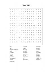 English worksheet: Clothes Wordsearch