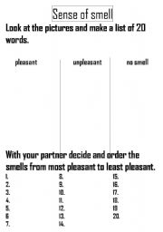 English worksheet: Sense of smell