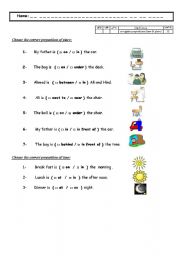 English worksheet: worksheet for prepositions